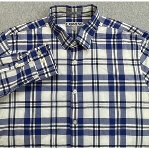 Express Shirt Mens Large (16-16.5) Plaid 100% Cotton Fitted Button Up